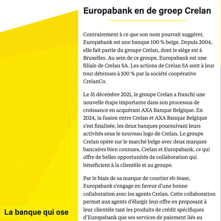Europabank et le groupe Crelan